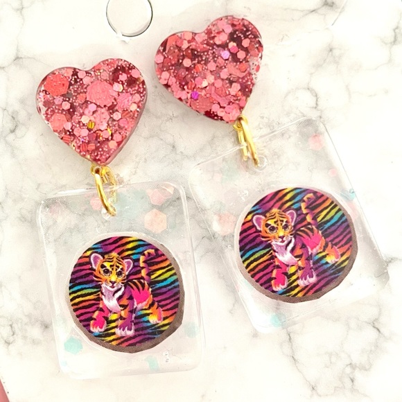 Lisa Frank Tiger Acrylic Earrings - Picture 1 of 5